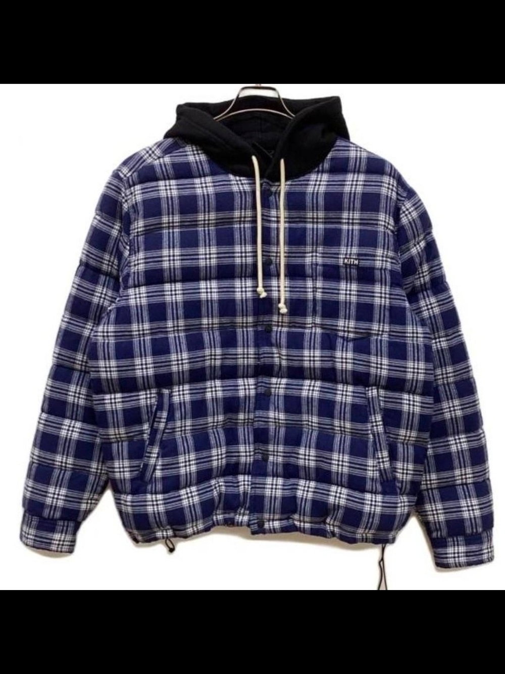 Kith quilted Plaid Puffer Jacket w/ Hood Layered Style Button Front Size L